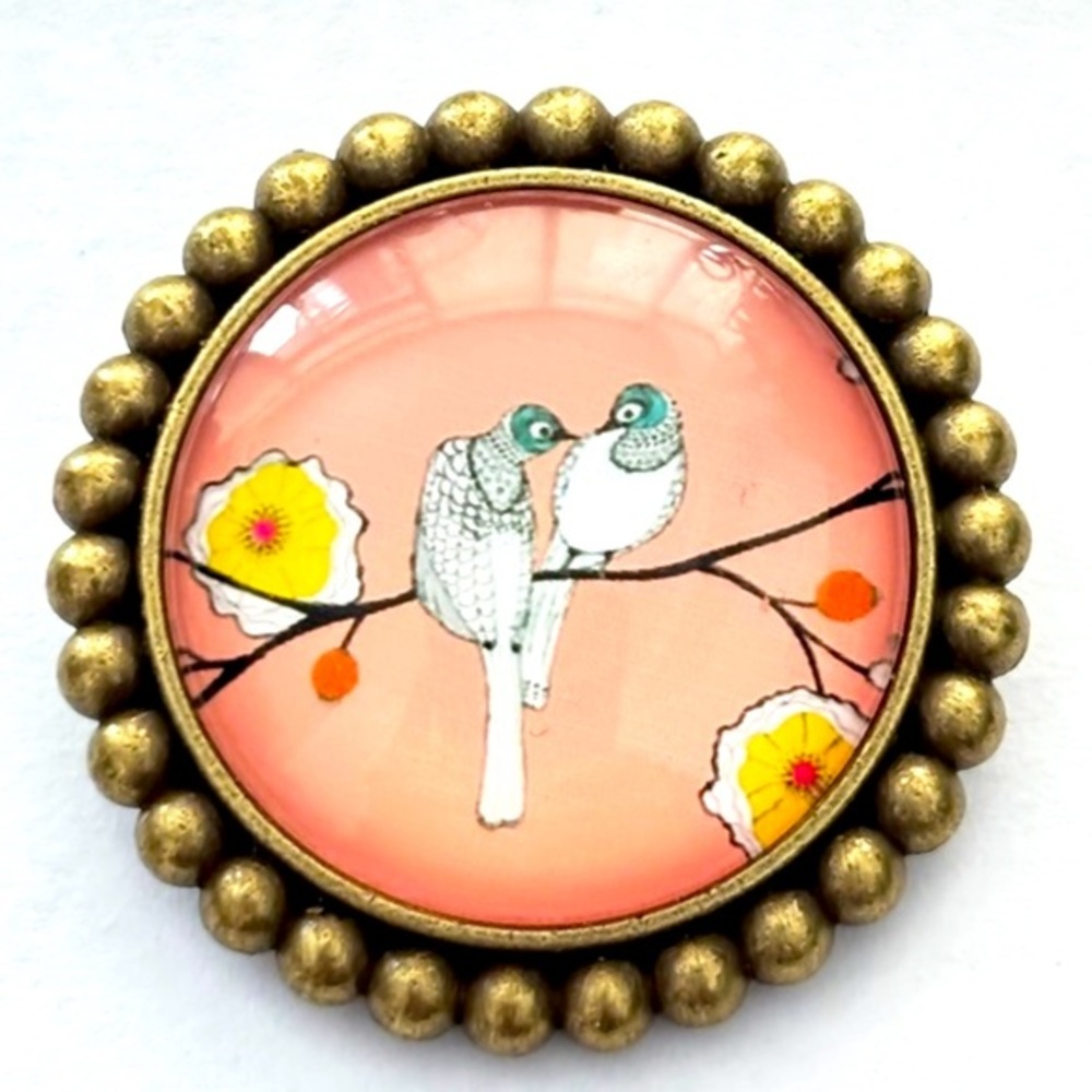 Retro Bird Print Handmade Brooch, NWT